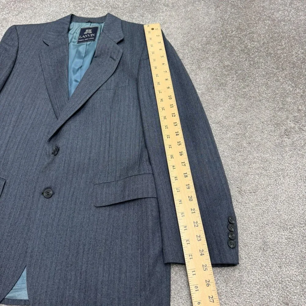 Lanvin Barneys NY Virgin Wool Suit Blazer Jacket Men Gray Herringbone Notch Work